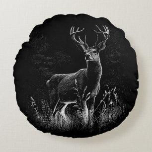 Majestic Deer in the Wilderness – Black&White Art Round Pillow