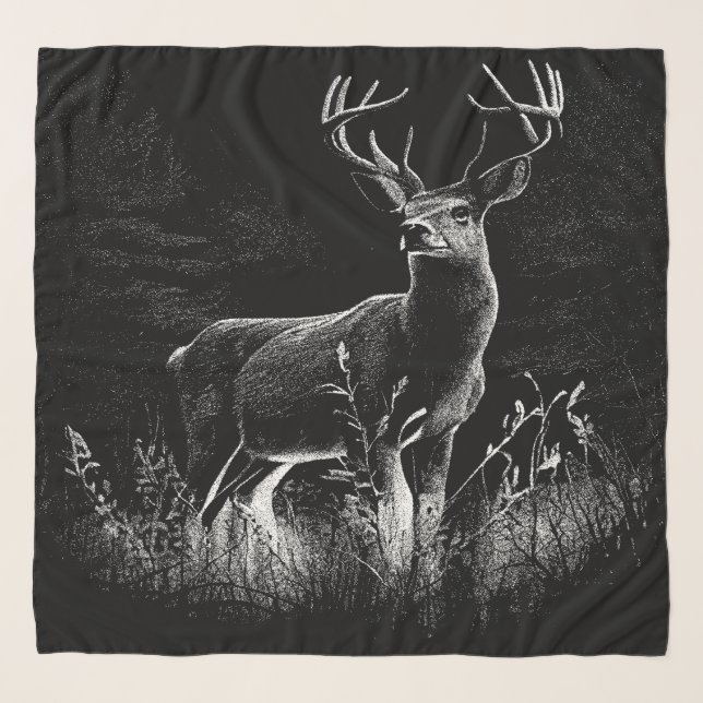 Majestic Deer in the Wilderness – Black&White Art Scarf (Front)