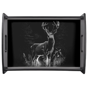 Majestic Deer in the Wilderness – Black&White Art Serving Tray