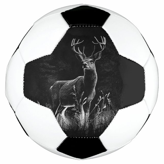 Majestic Deer in the Wilderness – Black&White Art Soccer Ball (Front)
