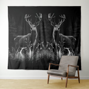 Majestic Deer in the Wilderness – Black&White Art Tapestry