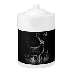 Majestic Deer in the Wilderness – Black&White Art Teapot