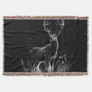Majestic Deer in the Wilderness – Black&White Art Throw Blanket