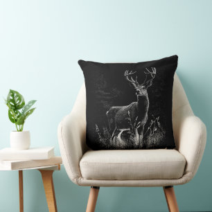 Majestic Deer in the Wilderness – Black&White Art  Throw Pillow