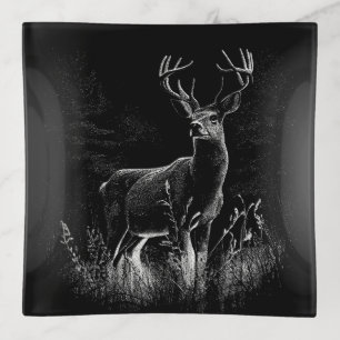 Majestic Deer in the Wilderness – Black&White Art Trinket Tray