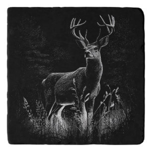 Majestic Deer in the Wilderness – Black&White Art Trivet