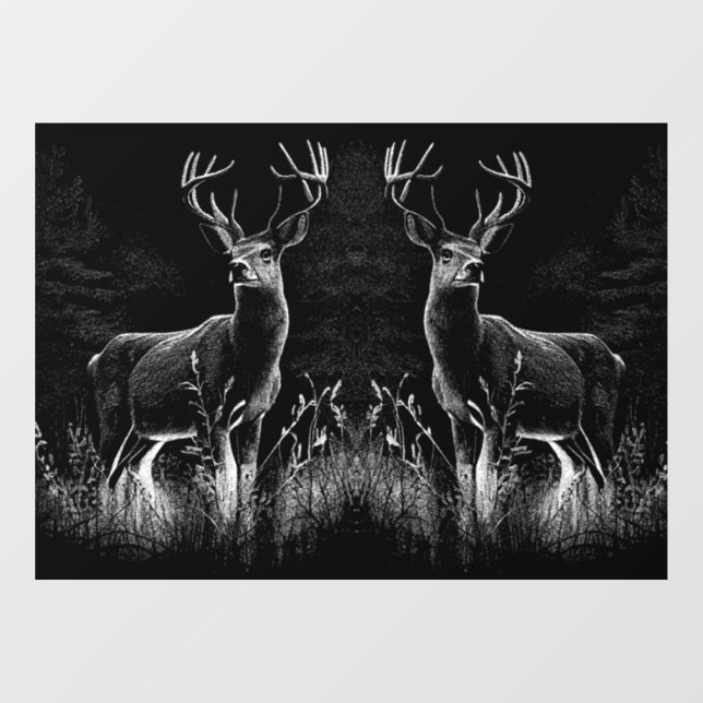 Majestic Deer in the Wilderness – Black&White Art Window Cling (Sheet)