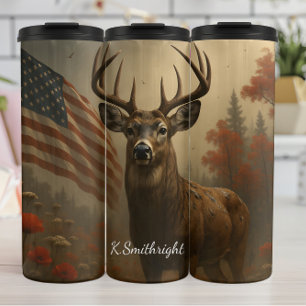 Majestic Deer Patriotic Forest Landscape Thermal Tumbler