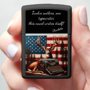 Majestic Deer Resting Behind Antique Typewriter Zippo Lighter
