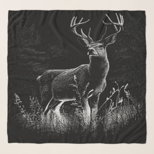 Majestic Deer Scarf – Black & White Wildlife Wrap
