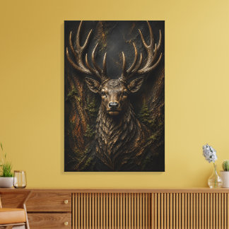 Majestic Deer Sculptural 3D Luxury Forest Fine Art Canvas Print