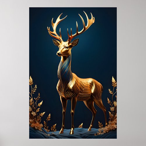 Majestic Deer Silhouette in Gold Poster