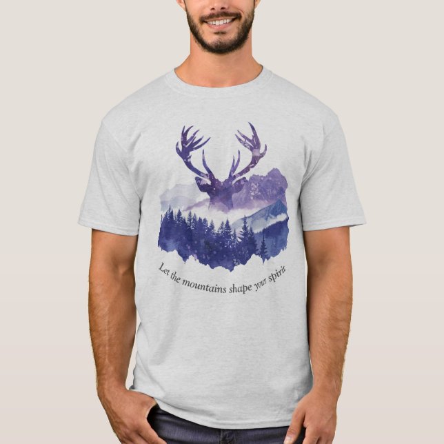 Majestic Deer Watercolor Forest –Nature Silhouette T-Shirt (Front)