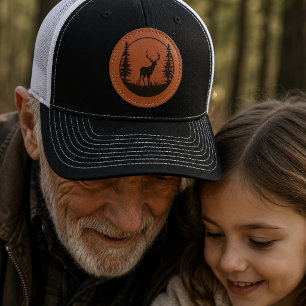 Majestic Deer Wildlife Forest Outdoor Adventure Leather Patch Hat