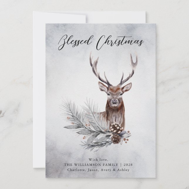 Majestic Deer Winter Woodland Christmas Card  (Front)