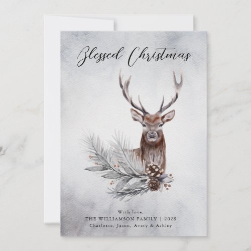 Majestic Deer Winter Woodland Christmas Card 