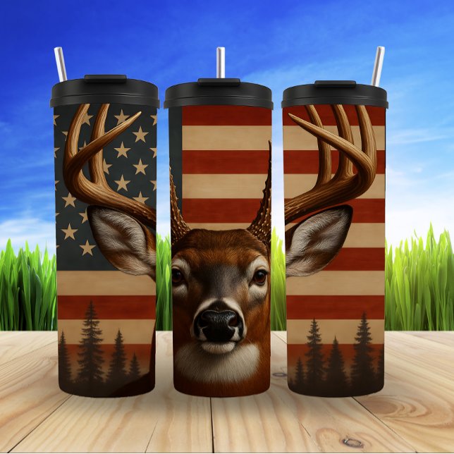 Majestic Deer with American Flag Thermal Tumbler (Creator Uploaded)