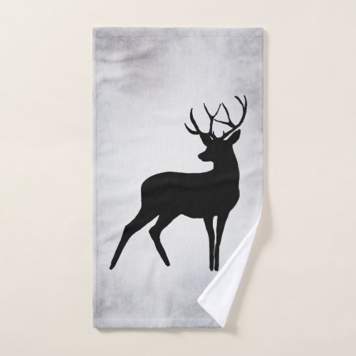 Majestic Deer with Antlers Black Silhouette Rustic Bath Towel Set