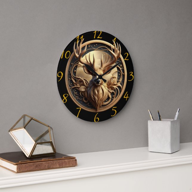 Majestic Deer With Horns  Large Clock (Office)