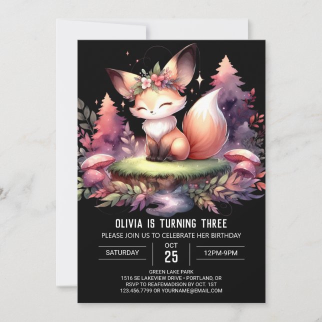 Majestic Digital Fox Birthday  Invitation (Front)