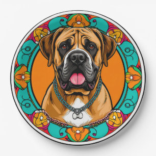 Majestic Dog Portrait in Vibrant Floral Mandala Paper Plates