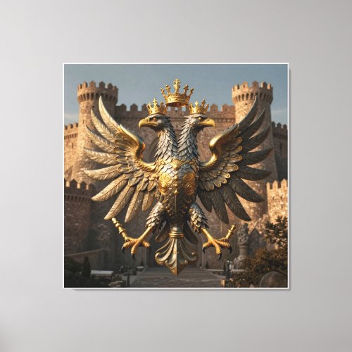 Majestic Double Headed Eagle Rising Above Ancient  Canvas Print