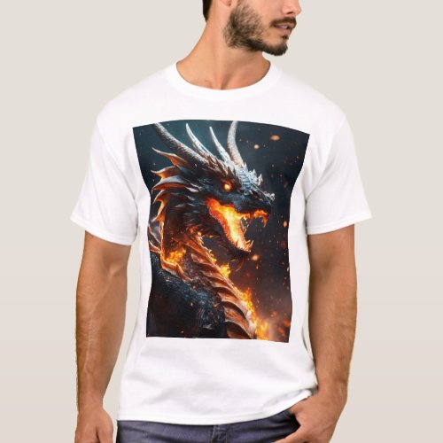 Majestic Dragon Amidst Cosmic Flames T_Shirt