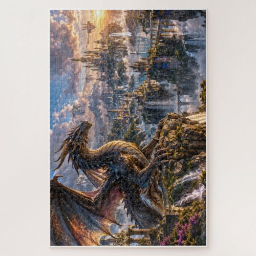 Majestic Dragon and Magical Kingdom Jigsaw Puzzle