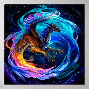 Majestic Dragon Art With Vibrant Swirls For Home Poster