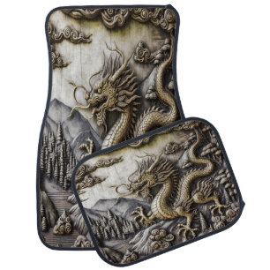 Majestic Dragon Carved in Imitation Leather Art Car Floor Mat
