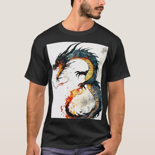 Majestic Dragon Guardian Intricate Tattoo Design T_Shirt