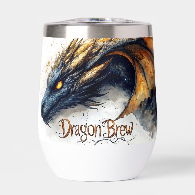 Majestic Dragon Head Watercolor Illustration Thermal Wine Tumbler (Front)