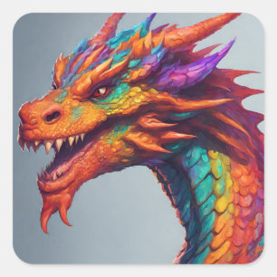 Majestic Dragon Portrait Square Sticker