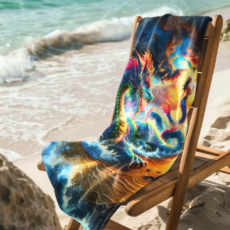 Majestic Dragon With Mermaid On the Sunset Beach Beach Towel