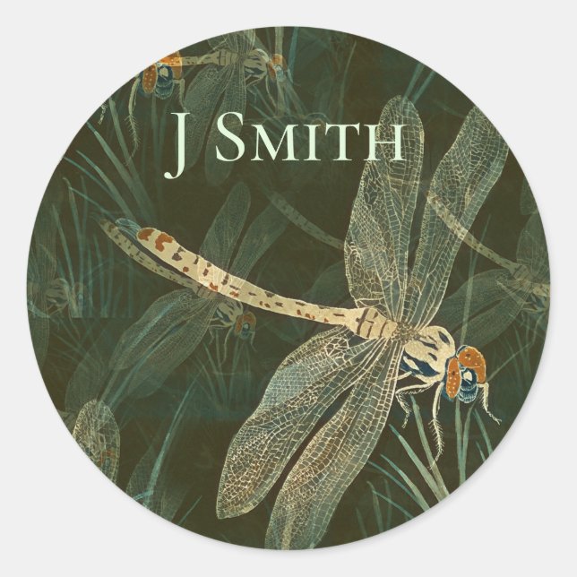 Majestic Dragonfly Pattern  Classic Round Sticker (Front)