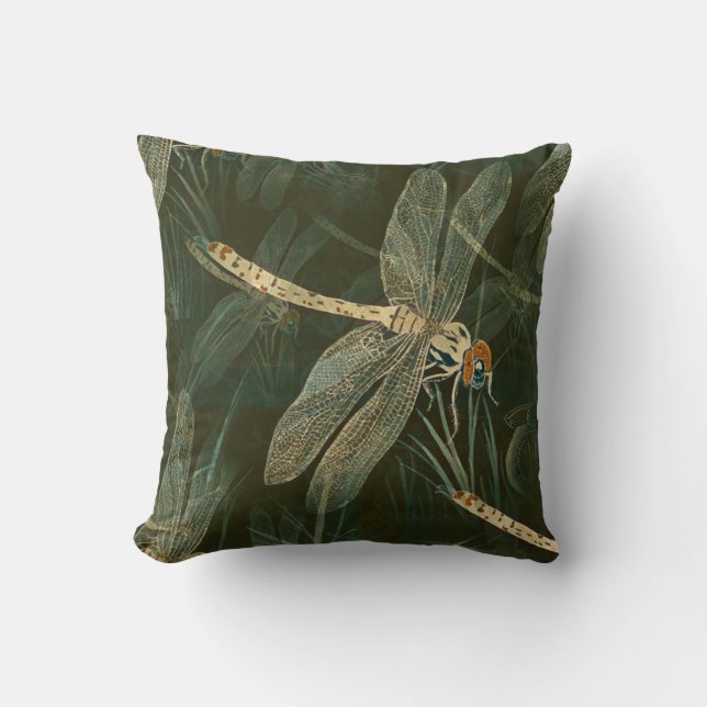 Majestic Dragonfly Pattern Throw Pillow (Front)
