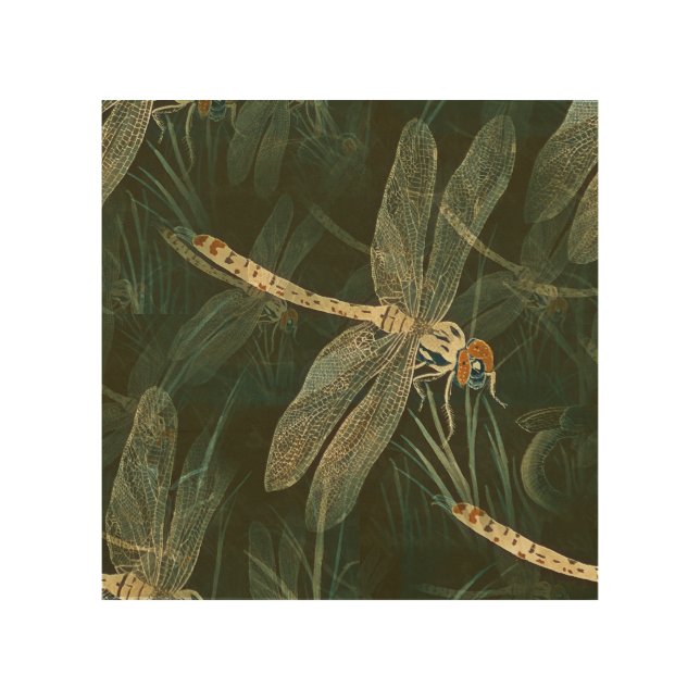 Majestic Dragonfly Pattern  Wood Wall Art (Front)