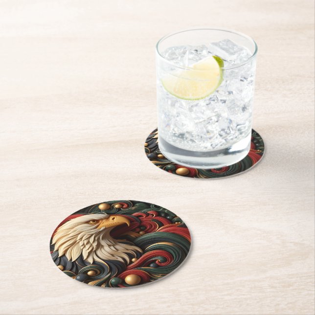 Majestic Eagle: A Golden Abstracted Round Paper Coaster (Insitu)