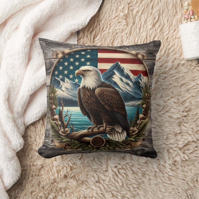 Majestic Eagle Against American Landscape Throw Pillow (Blanket)