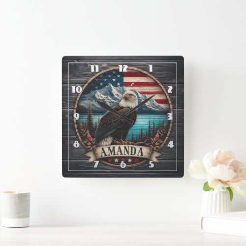 Majestic Eagle Against Mountain Backdrop Square Wall Clock