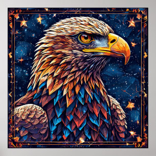 Majestic Eagle Bird Against Starry Sky 🌌⭐🌠 Poster