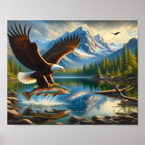 Majestic Eagle Capturing A Lake Trout 10x8 Poster