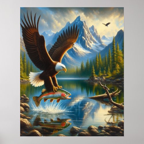 Majestic Eagle Capturing A Lake Trout 16x20 Poster