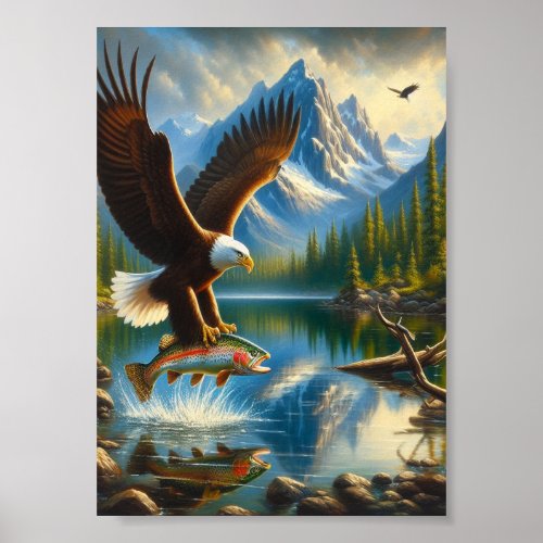 Majestic Eagle Capturing A Lake Trout 5x7 Poster