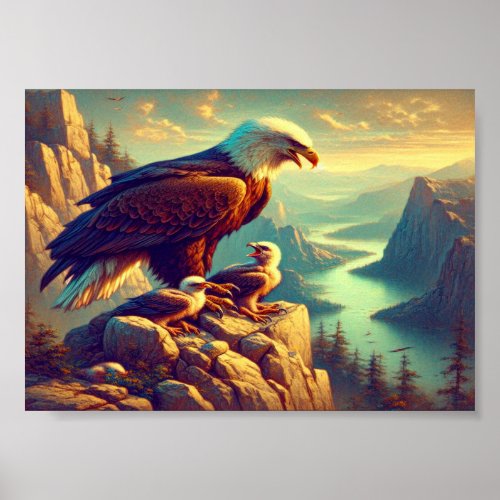 Majestic Eagle Capturing A Lake Trout 7x5 Poster