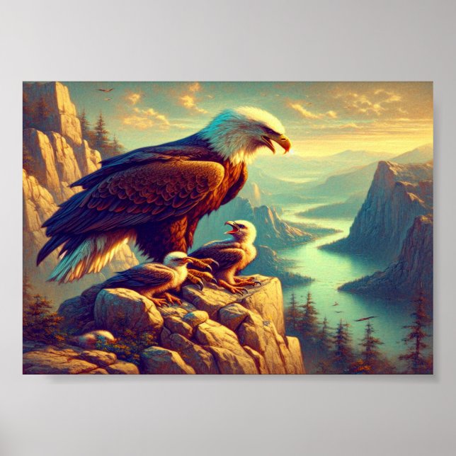 Majestic Eagle Capturing A Lake Trout 7"x5" Poster (Front)