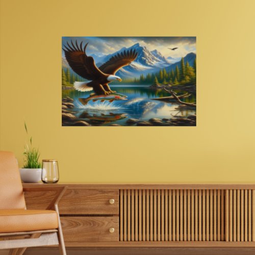 Majestic Eagle Capturing A Lake Trout Poster