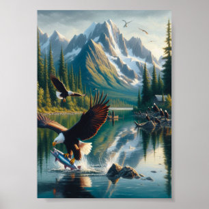 Majestic Eagle Capturing Fish at Sunrise 5x7 Poster