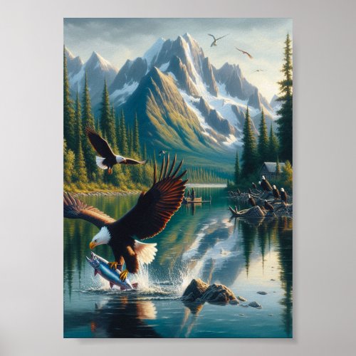 Majestic Eagle Capturing Fish at Sunrise 5x7 Poster