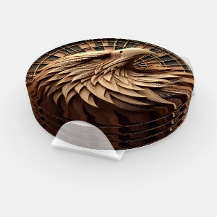 Majestic Eagle Carved in Wooden Basket Coaster Set